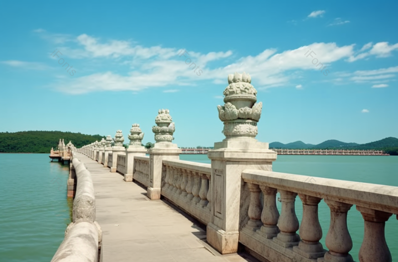 侧面视角北京颐和园湖边栏杆雕像摄影图,高清,摄影图,摄影图片,图片大全,摄影图免费下载